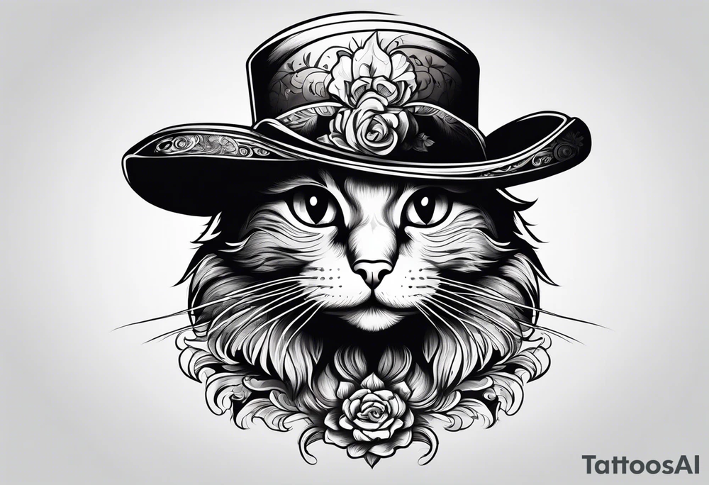 cat with funny hat tattoo idea