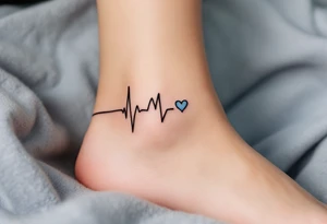 A subtle black EKG line wrapping around the ankle, punctuated by a small, blue heart. tattoo idea
