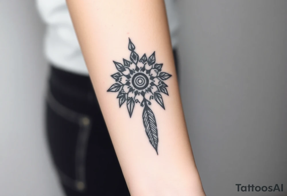 big spiritual feather indian mandala shaman tattoo idea