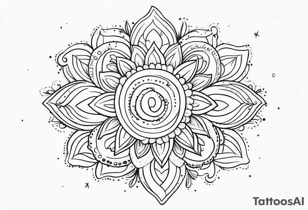 mexican fine line floral with stars, swirls, dots tattoo idea