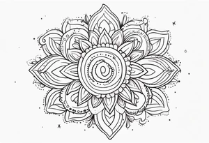 mexican fine line floral with stars, swirls, dots tattoo idea