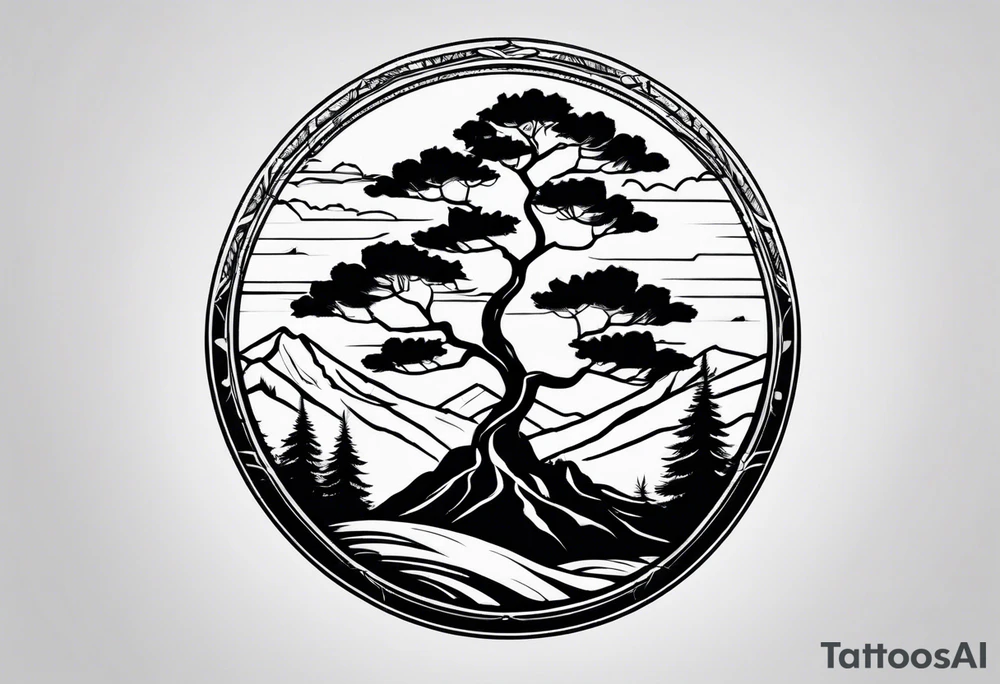 mountain with tree of life tattoo idea