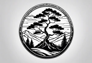 mountain with tree of life tattoo idea