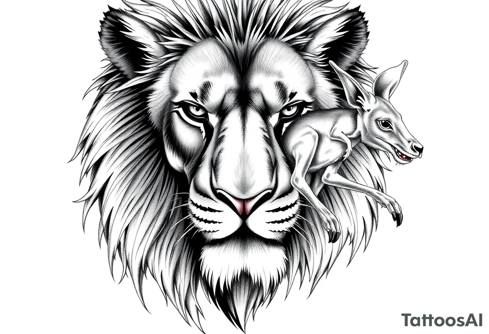 Powerful Czech lion with Aussie kangaroo tattoo idea
