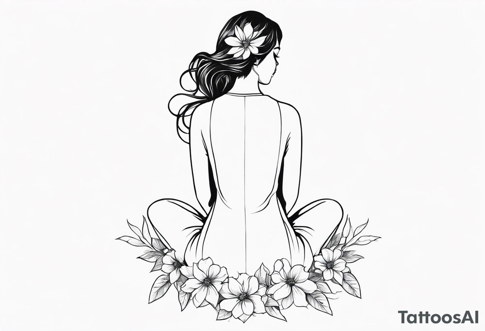 Flower headed girl kneeling tattoo idea