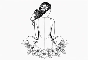 Flower headed girl kneeling tattoo idea