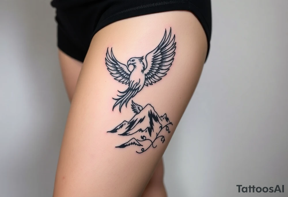 phoenix with fire and eagle over mountain tattoo idea