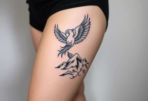 phoenix with fire and eagle over mountain tattoo idea