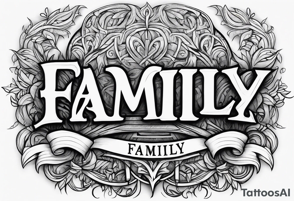 Text "family". Letters formed by roots tattoo idea