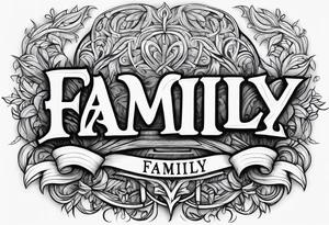 Text "family". Letters formed by roots tattoo idea