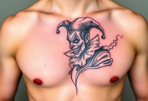 jester in a fog of smoke tattoo idea