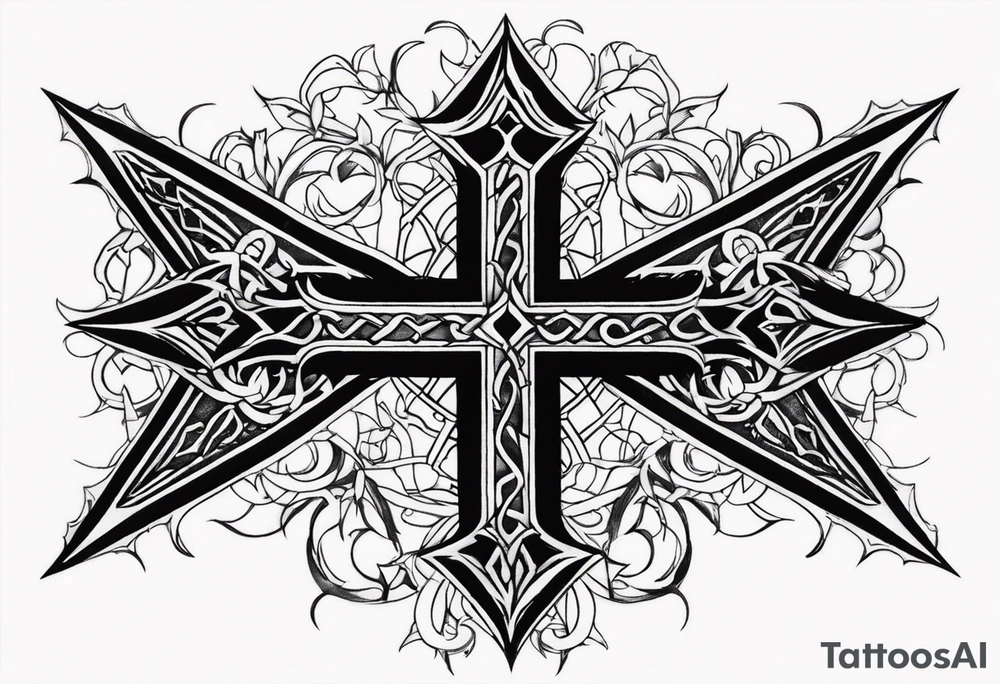 Cross with crown with thorns on top of it tattoo idea
