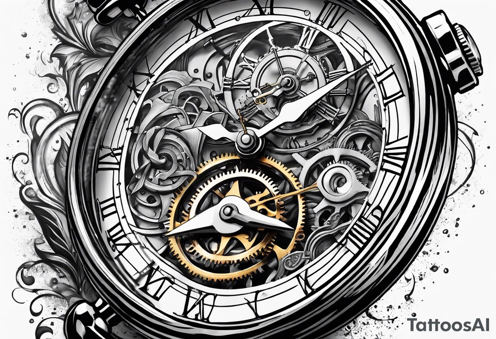 Old school pocket watch exploded showing inner mechanism tattoo idea