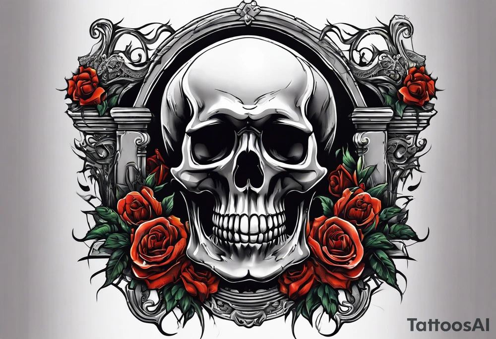 Skeleton crawling out of grave. 
MIW Reincarnate written on gravestone tattoo idea