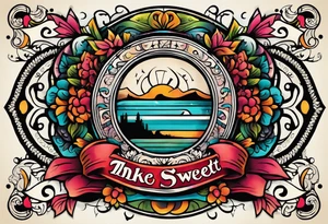 bold, colorful, simple, includes the words "The Sweet Ink", in a circle design tattoo idea