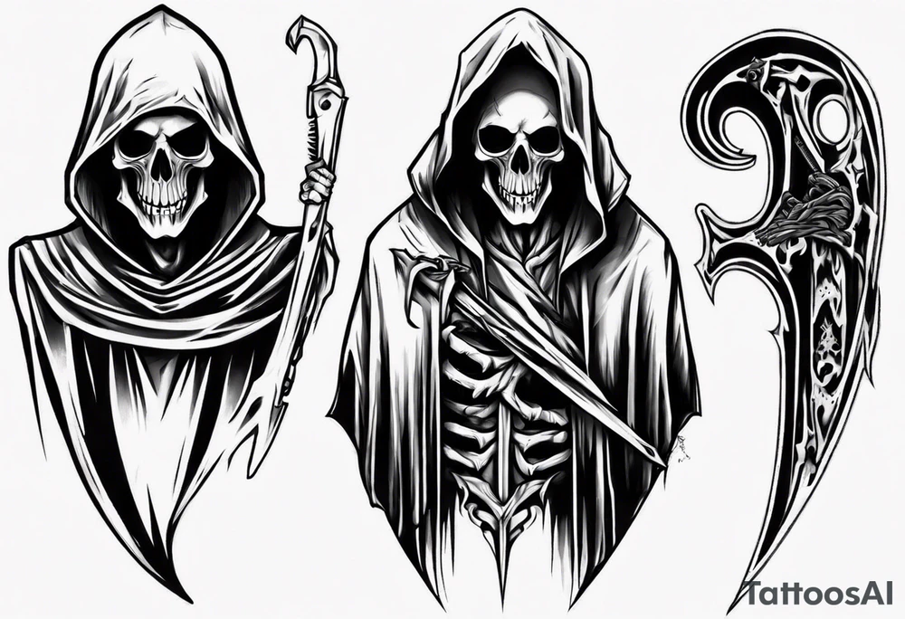 Upper half of a hooded reaper with no weapon tattoo idea Upper half of a hooded reaper with no weapon tattoo idea