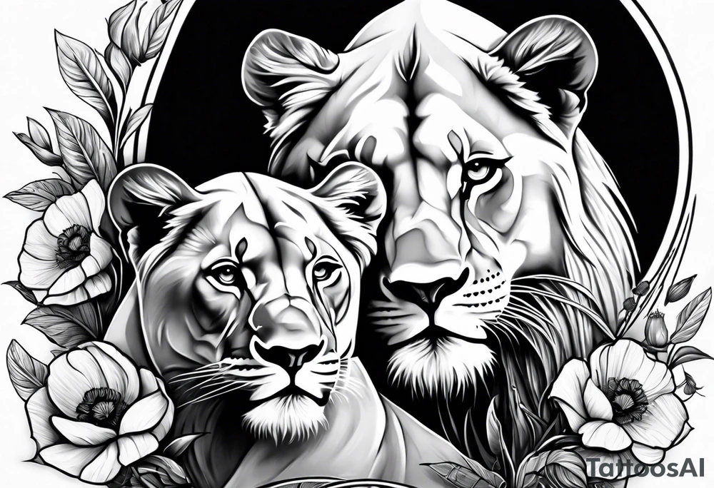 lioness and two poppy lion cubs tattoo idea