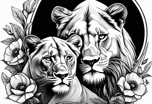 lioness and two poppy lion cubs tattoo idea
