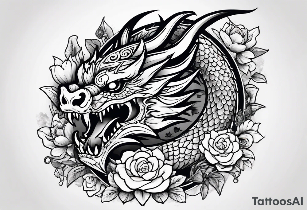 Dragon with flowers from mexican skull tattoo idea