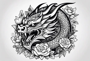 Dragon with flowers from mexican skull tattoo idea
