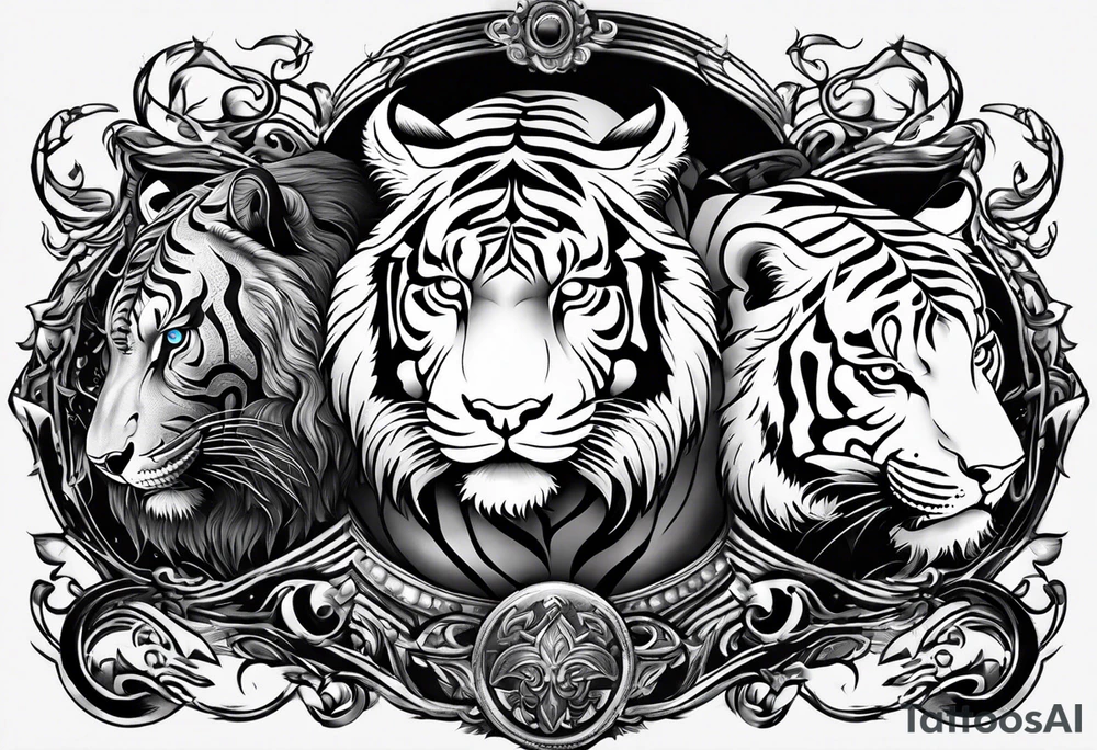 half taurus bull and half tiger design tattoo idea