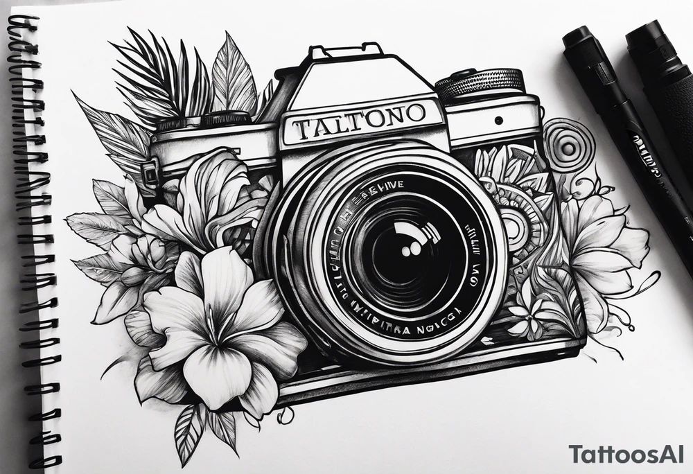 wave,, flower, palm, camera tattoo idea