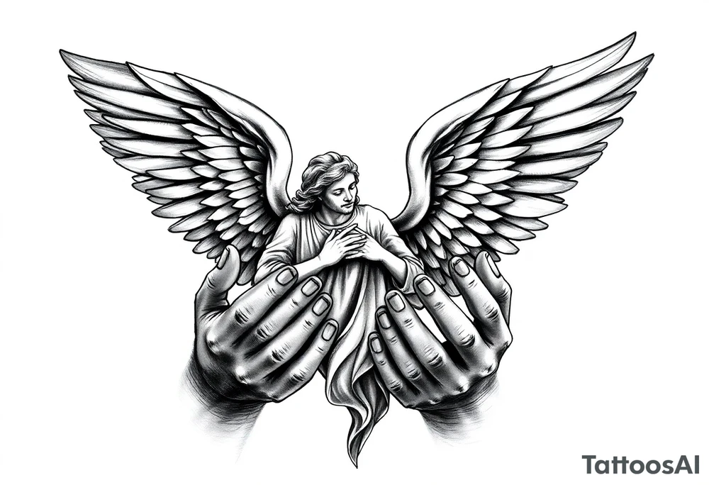 God holding angel in hands tattoo idea