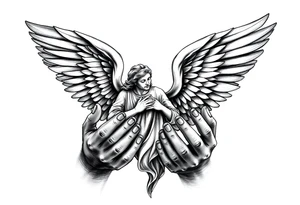 God holding angel in hands tattoo idea