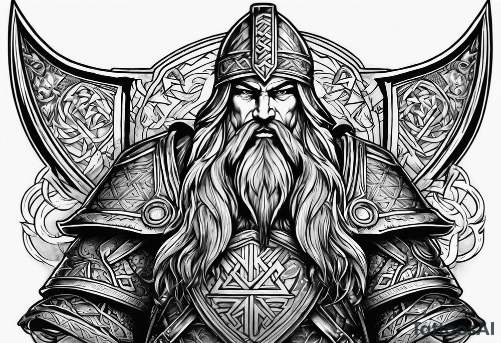 Valhalla sword shield axe Valknut tattoo idea