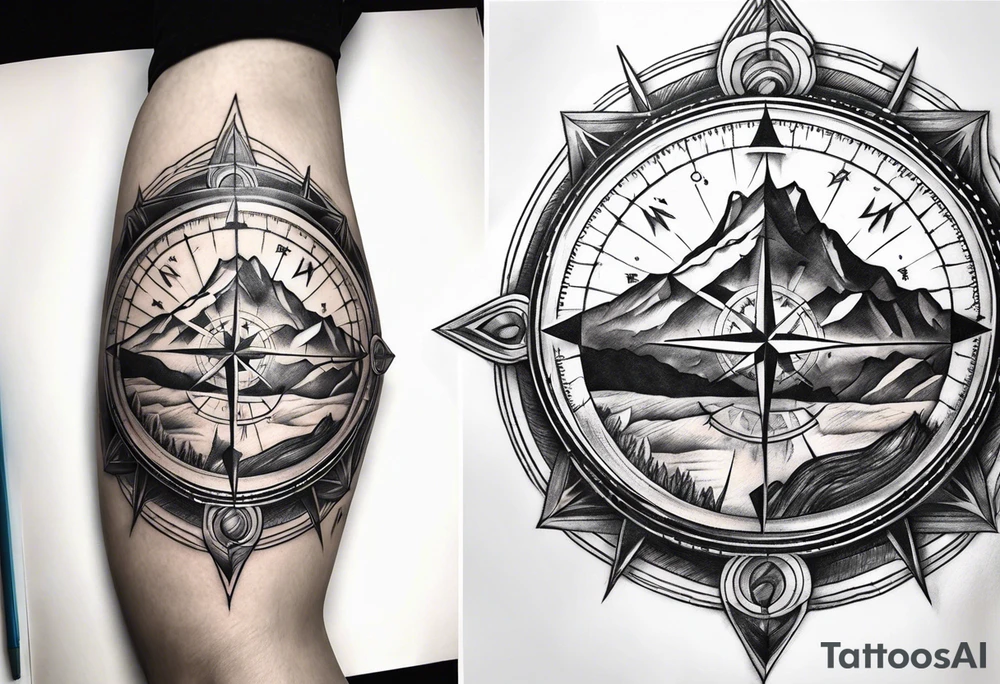 Compass. Mountains tattoo idea