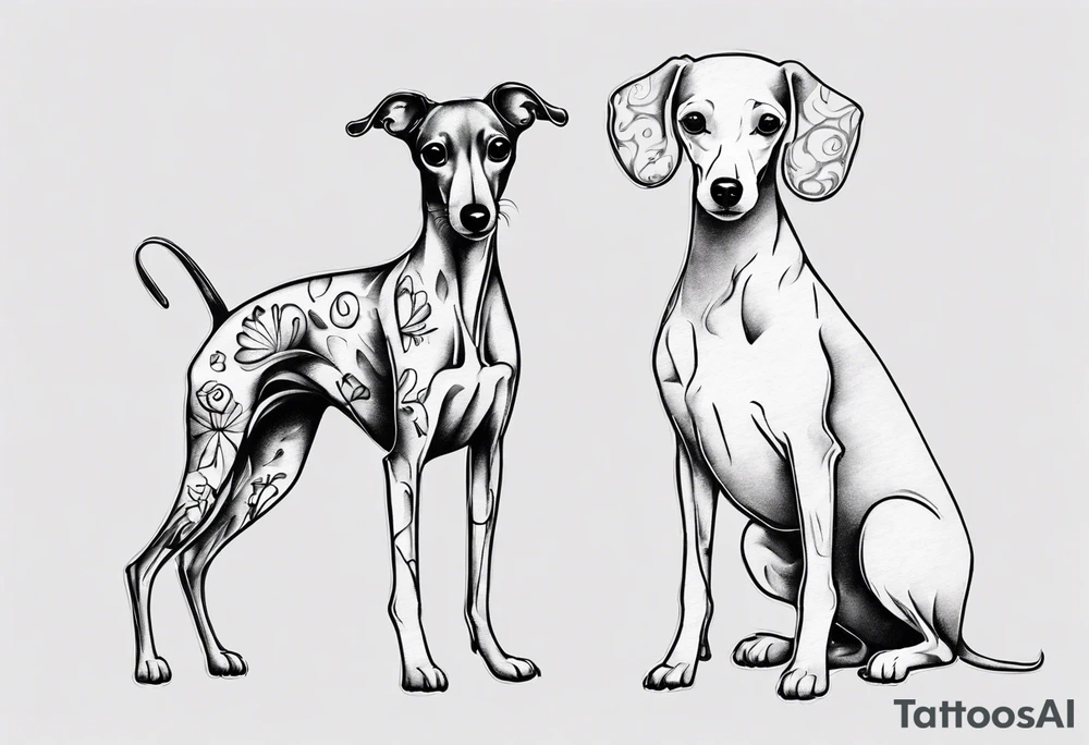 Italian greyhound and poodle together tattoo idea