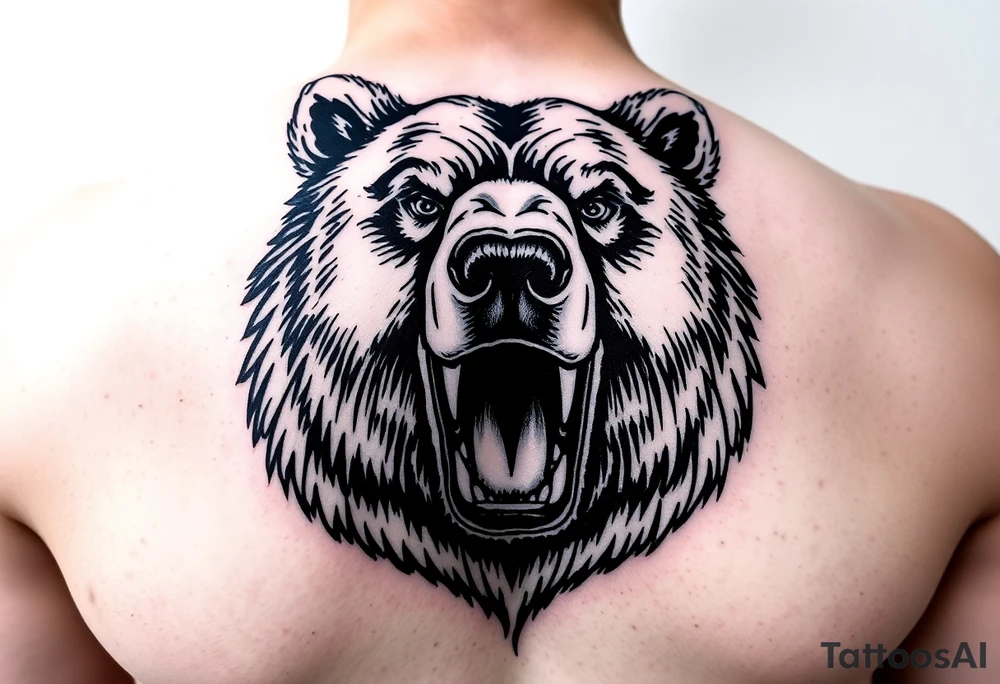 powerful majestic grizzly bear staring with no teeth showing tattoo idea