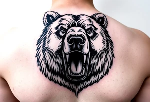 powerful majestic grizzly bear staring with no teeth showing tattoo idea