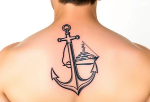 bold man with anchor and yacht
put on arm tattoo idea