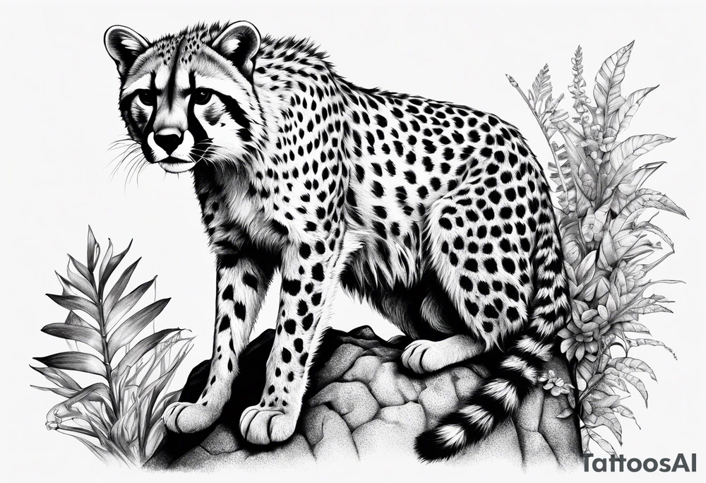 full body cheetah and raccoon climbing on it tattoo idea