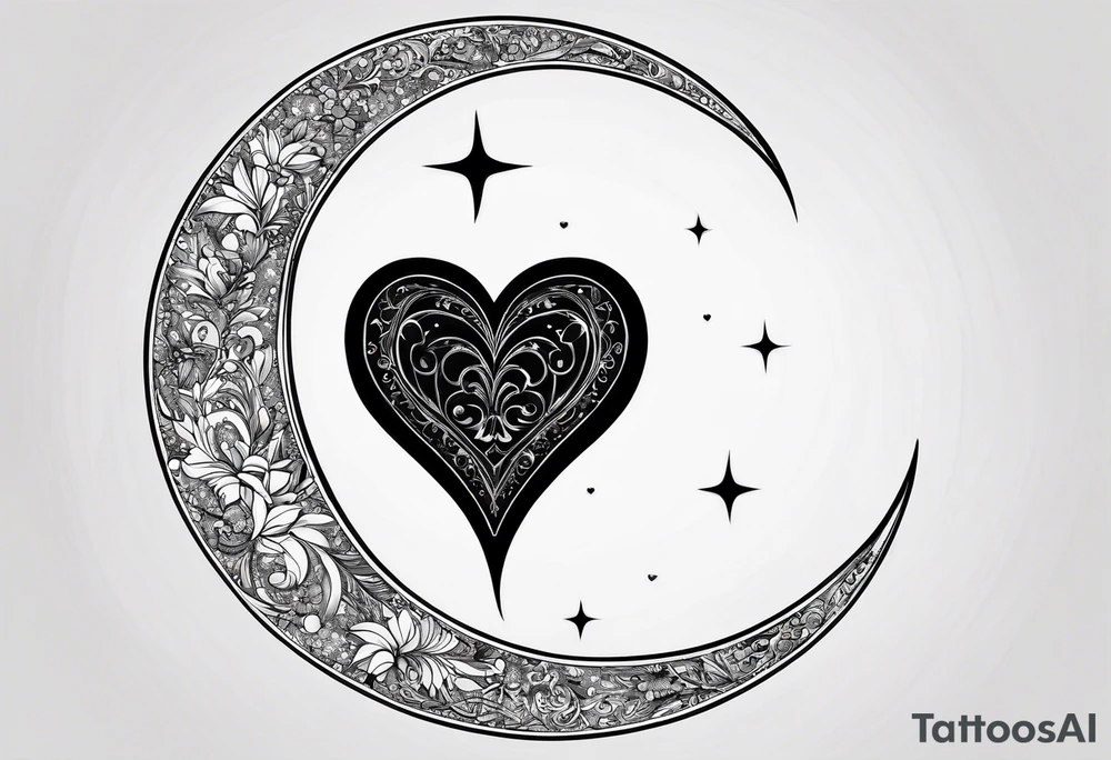 minimalistic Crescent moon with a love heart inside tattoo idea