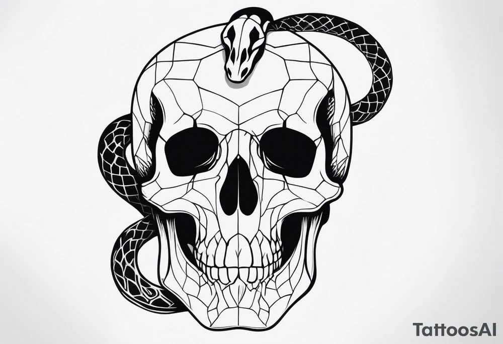 Snake on skull head tattoo idea