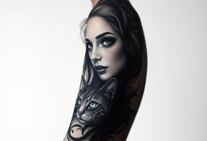 women face with cat gothic tattoo idea