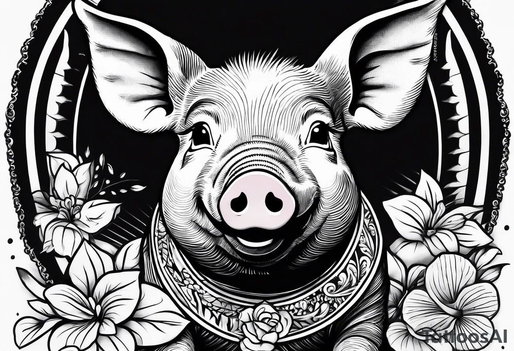cute piglet with text 'friends not food' tattoo idea