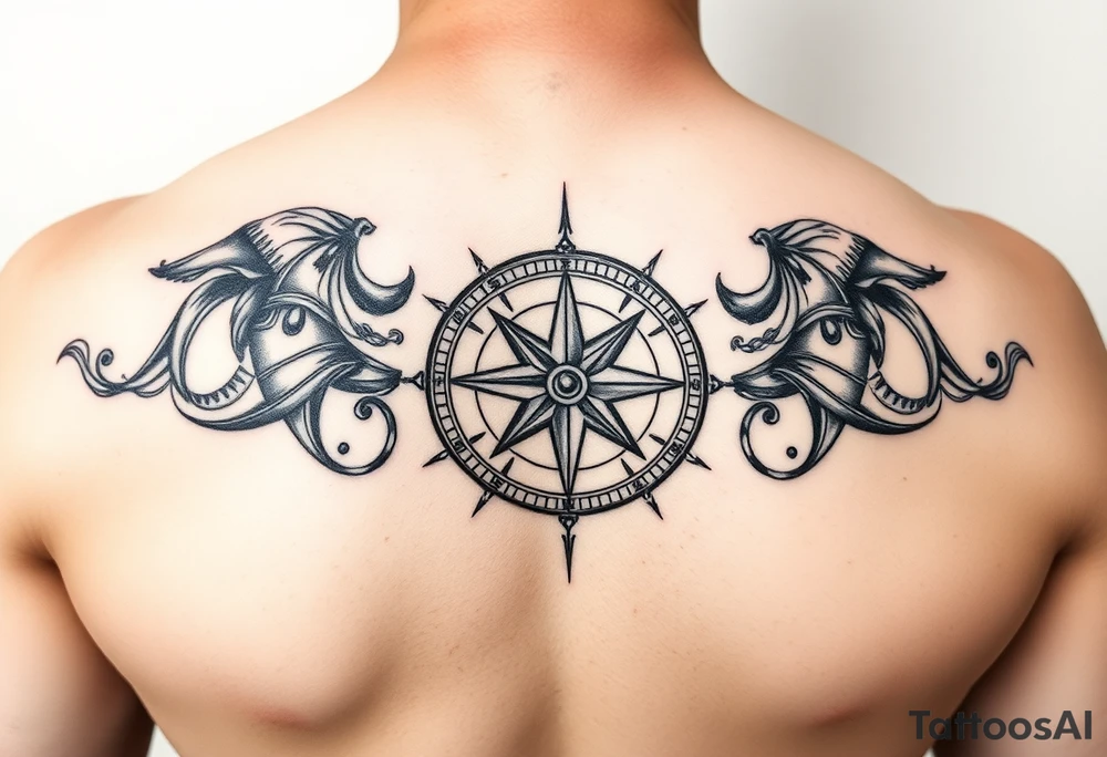 Roman stoic theme with sun dial compass tattoo idea