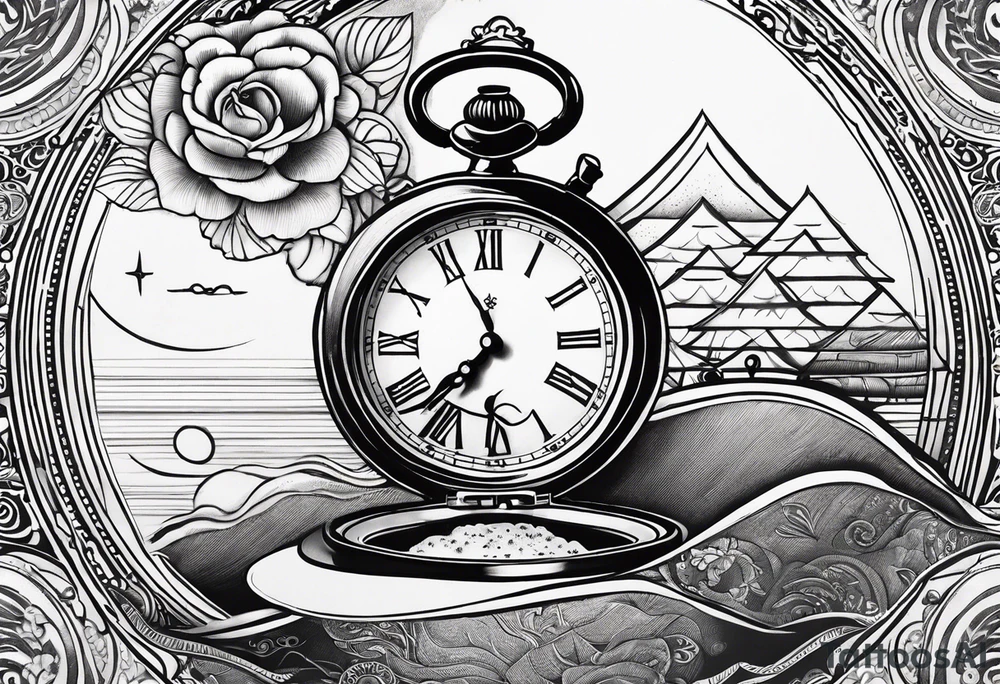 making time count. wristwatch sand flying around hourglass tattoo idea