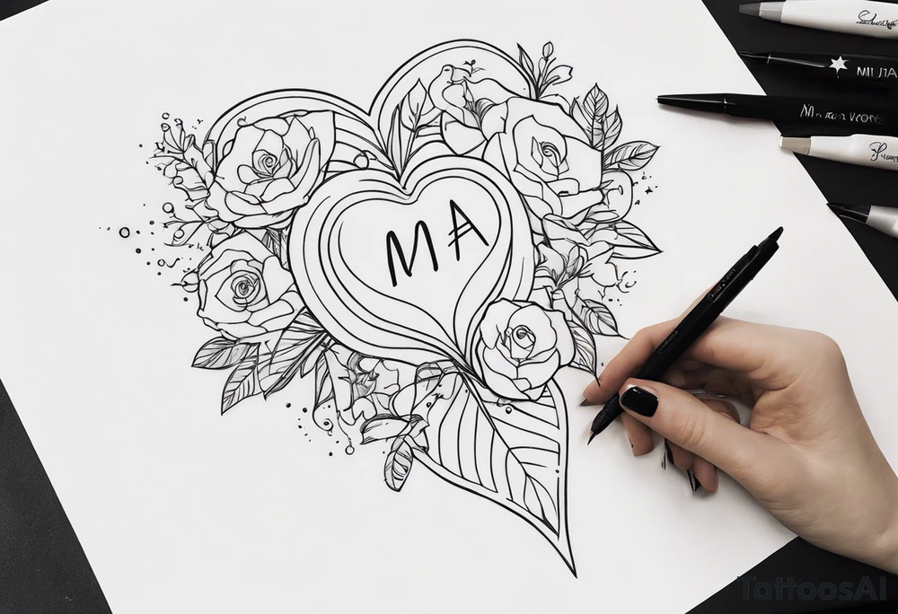 "Design a meaningful tattoo for my daughter Mia, born on June 28, 2011. Incorporate her name 'Mia' with symbols of love, such as a heart or infinity sign. Include elements representing her birthday, like a moon and stars for June (Cancer zodiac sign), and a blooming flower, such as a rose or lily, to symbolize her growth and beauty." tattoo idea