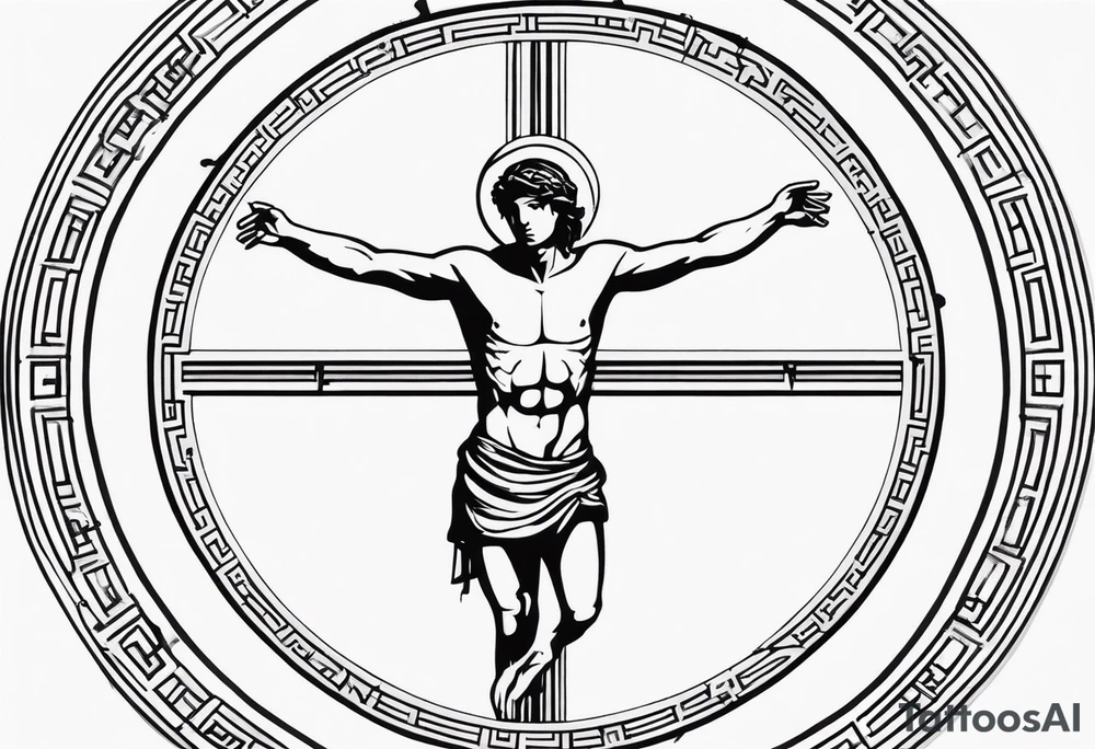 Crucified man inside a circle of Roman numerals with roman numerals on it tattoo idea