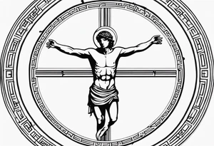 Crucified man inside a circle of Roman numerals with roman numerals on it tattoo idea