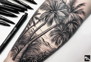 Juniper and palm tree sleeve. tattoo idea