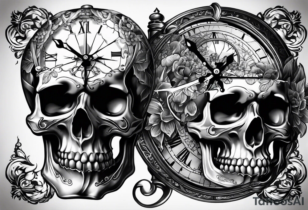 Skull in watch tattoo idea