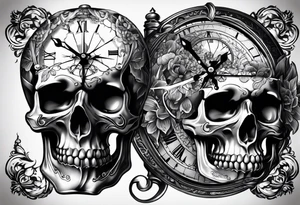 Skull in watch tattoo idea