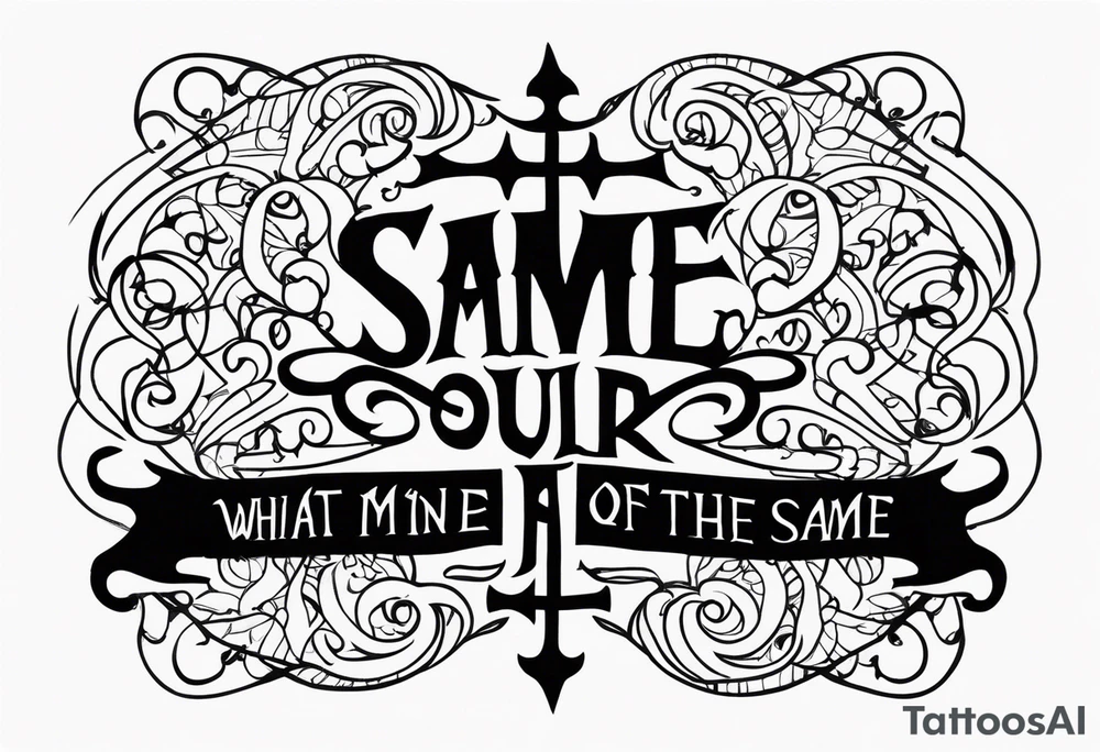 Script lettering saying"What ever our souls are made of, his and mine are the same" gothic tattoo idea