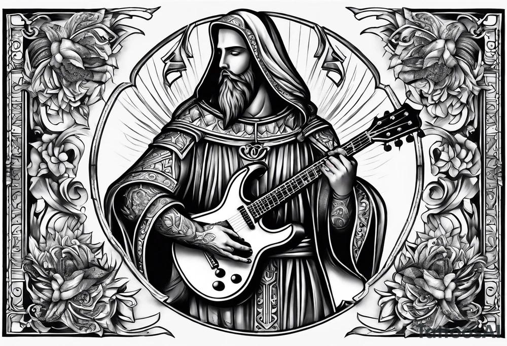 Armor of God with guitar tattoo idea