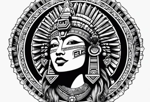 Aztec princess, pyramid solar eclipse ollin symbol tattoo idea